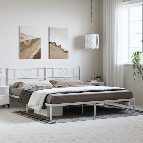 vidaXL Metal Bed Frame without Mattress with Headboard White 193x203cm
