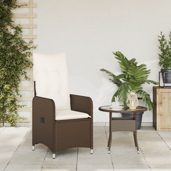 vidaXL Reclining Garden Chair with Cushions Brown Poly Rattan