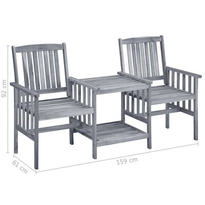 vidaXL Garden Chairs with Tea Table and Cushions Solid Acacia Wood