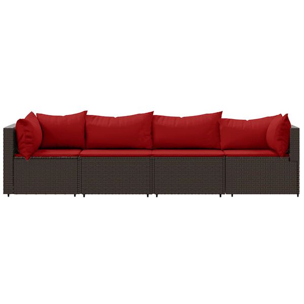 vidaXL 4 Piece Garden Lounge Set with Cushions Brown Poly Rattan