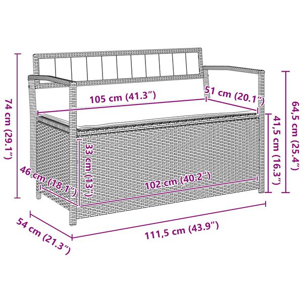 vidaXL Garden Storage Bench with Cushion Grey Poly Rattan