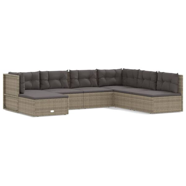 vidaXL 7 Piece Garden Lounge Set with Cushions Grey Poly Rattan