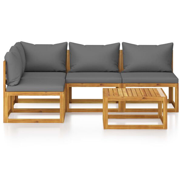 vidaXL 5 Piece Garden Lounge Set with Cushion Solid Acacia Wood