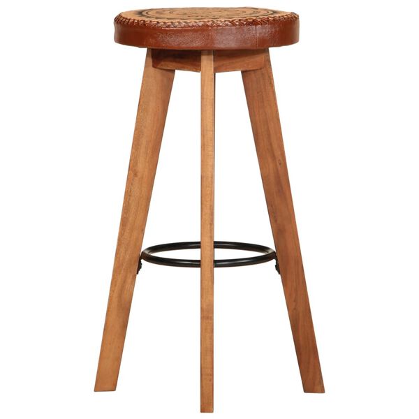 vidaXL Bar Stools 2 pcs Real Leather and Solid Wood Acacia
