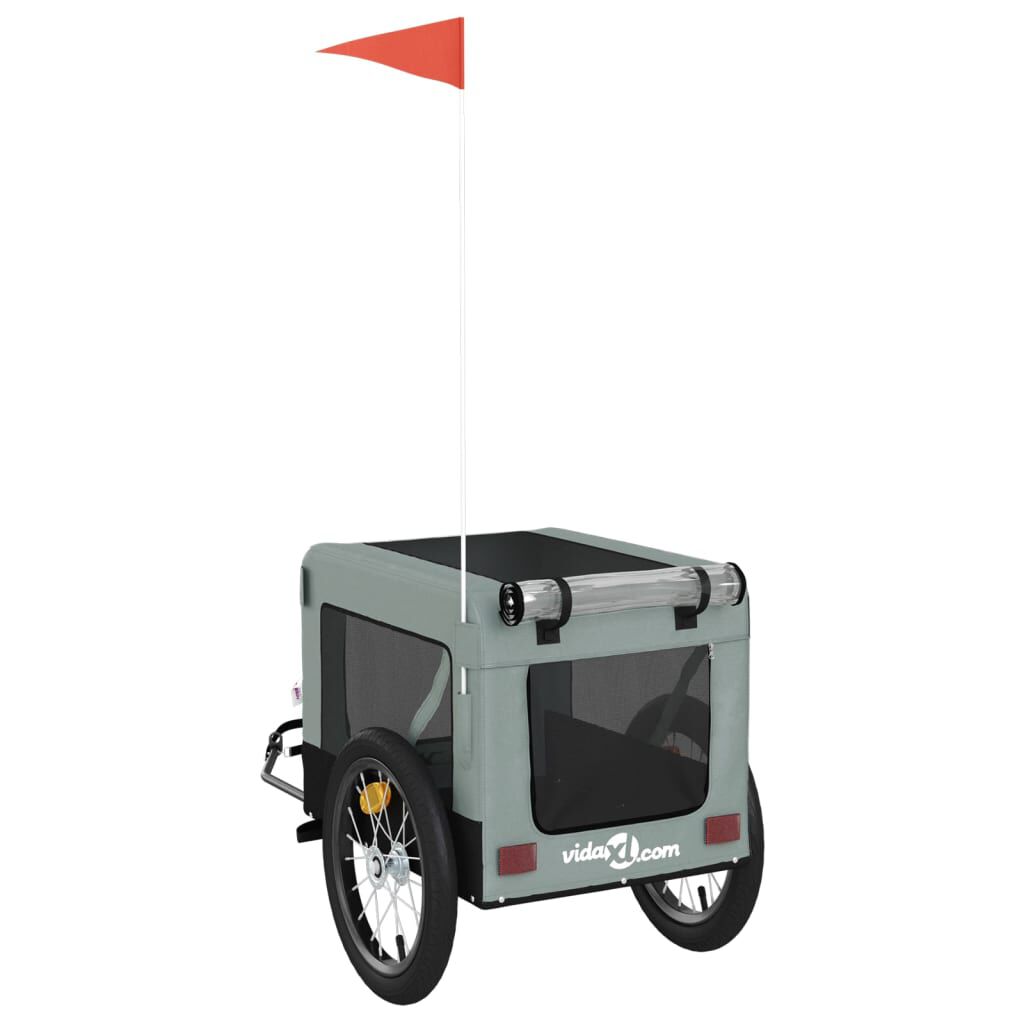 vidaXL Pet Bike Trailer Grey and Black Oxford Fabric&Iron