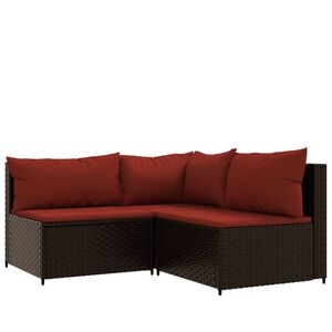 vidaXL 3 Piece Garden Lounge Set with Cushions Brown Poly Rattan