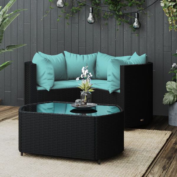 vidaXL 4 Piece Garden Lounge Set with Cushions Black Poly Rattan