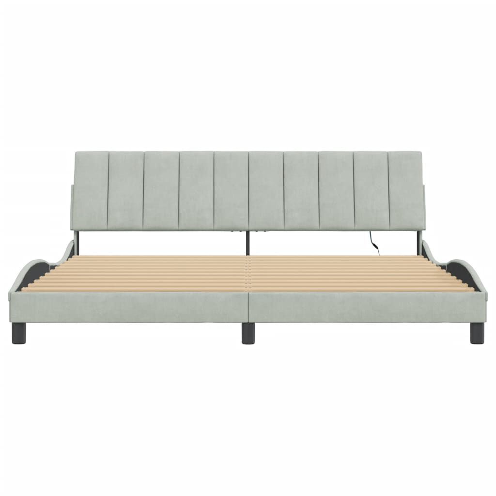 vidaXL Bed Frame with LED without Mattress Light Grey 193x203 cm Velvet