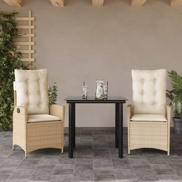 vidaXL 3 Piece Garden Dining Set with Cushions Beige Poly Rattan