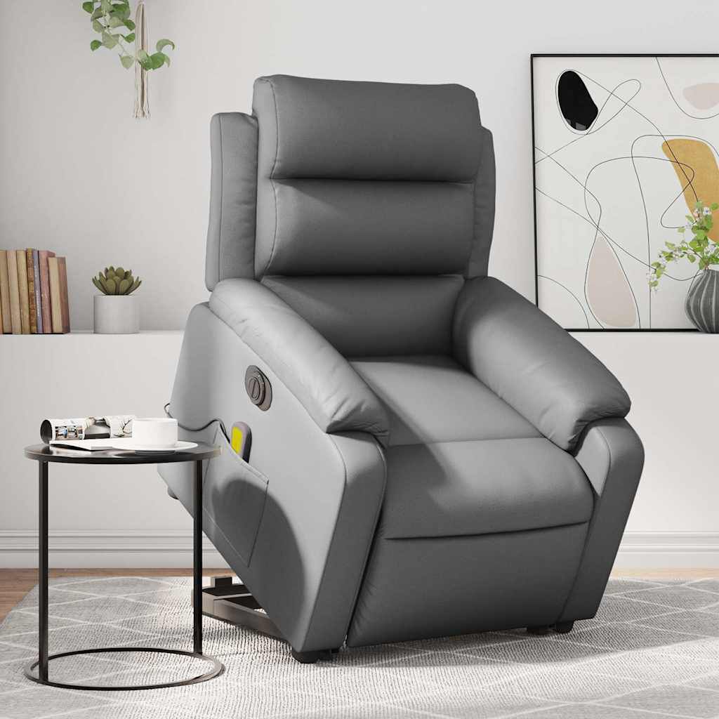 vidaXL Electric Stand up Massage Recliner Chair Grey Faux Leather