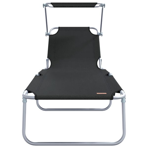 vidaXL Folding Sun Lounger with Canopy Steel and Fabric Black