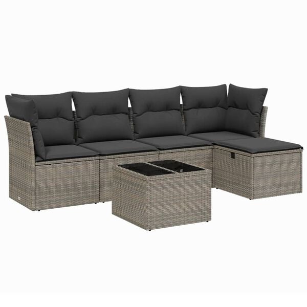 vidaXL 6 Piece Garden Sofa Set with Cushions Grey Poly Rattan
