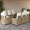 vidaXL 9 Piece Garden Dining Set with Cushions Beige Poly Rattan