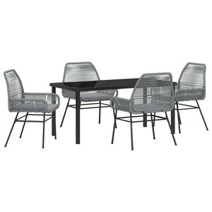 vidaXL Garden Dining Set with Cushion 5 pcs Grey Poly Rattan
