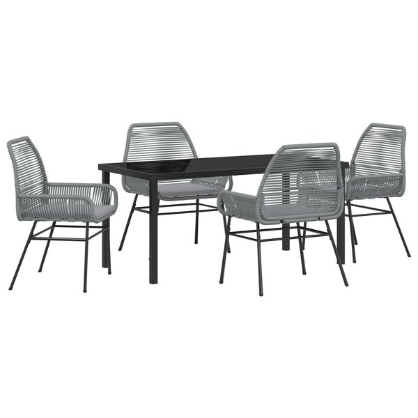 vidaXL Garden Dining Set with Cushion 5 pcs Grey Poly Rattan
