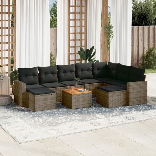 vidaXL 10 Piece Garden Sofa Set with Cushions Grey Poly Rattan
