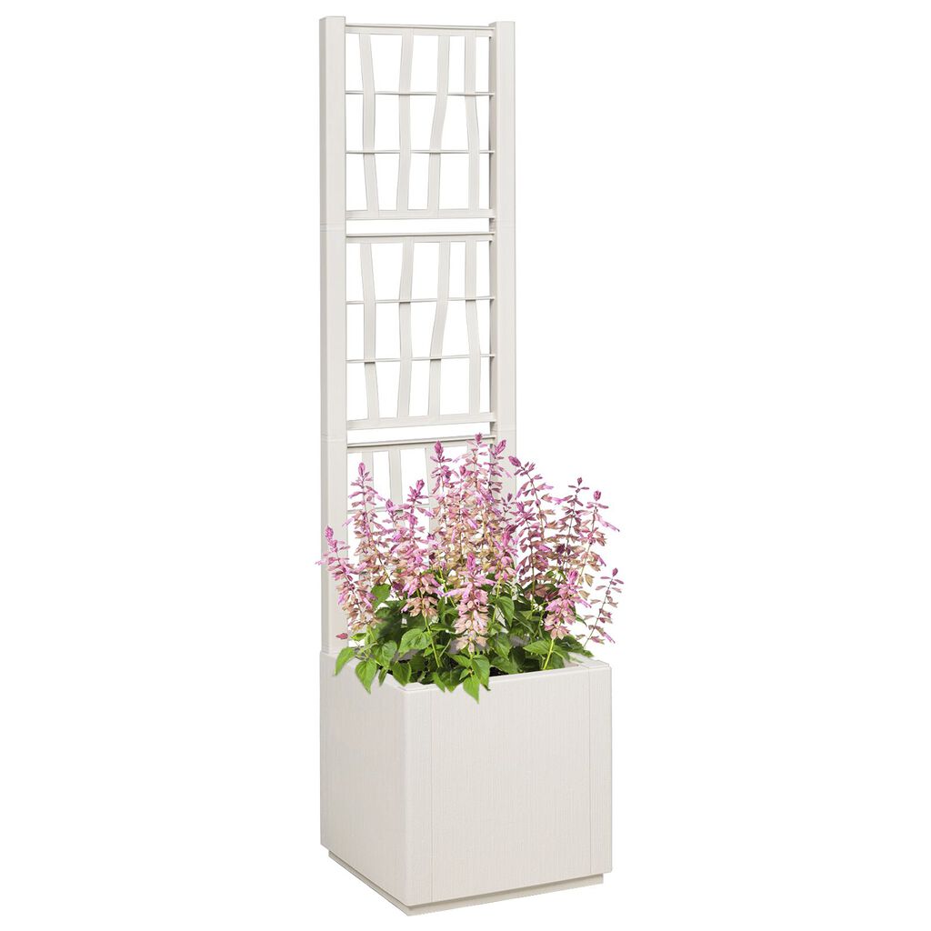 vidaXL Garden Planter with Trellis White 36x36x140 cm PP