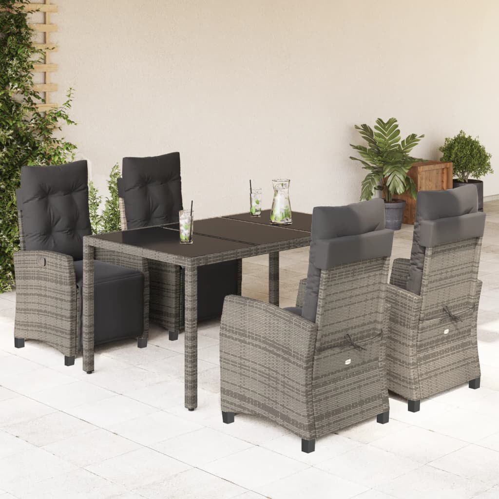 vidaXL 5 Piece Garden Dining Set with Cushions Grey Poly Rattan