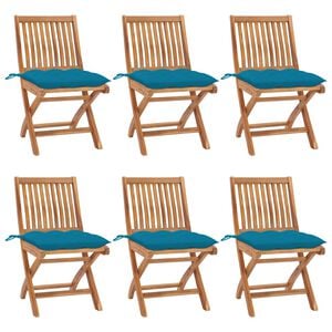 vidaXL Folding Garden Chairs with Cushions 6 pcs Solid Teak Wood