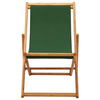 vidaXL Folding Beach Chair Eucalyptus Wood and Fabric Green