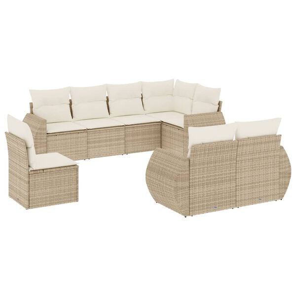 vidaXL 8 Piece Garden Sofa Set with Cushions Beige Poly Rattan