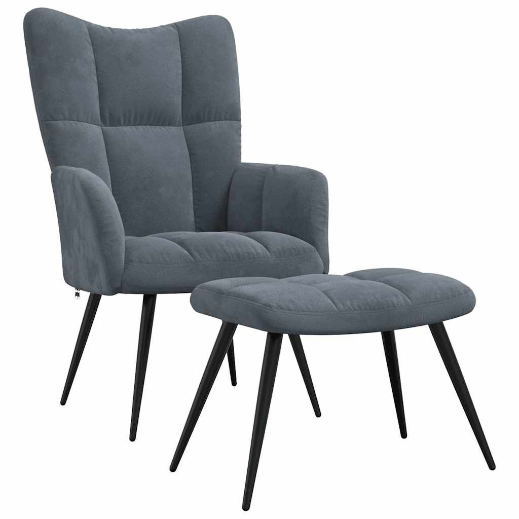 vidaXL Relaxing Chair with a Stool Dark Grey Velvet
