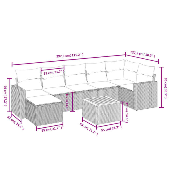 vidaXL 8 Piece Garden Sofa Set with Cushions Beige Poly Rattan