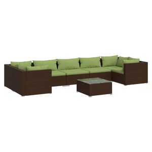 vidaXL 8 Piece Garden Lounge Set with Cushions Poly Rattan Brown