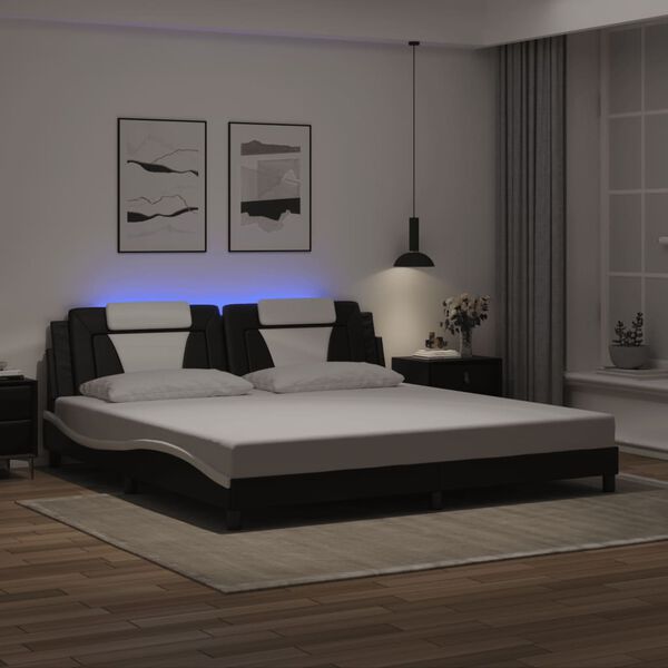 vidaXL Bed Frame "Viana" with LED without Mattress Black and White 193x203 cm