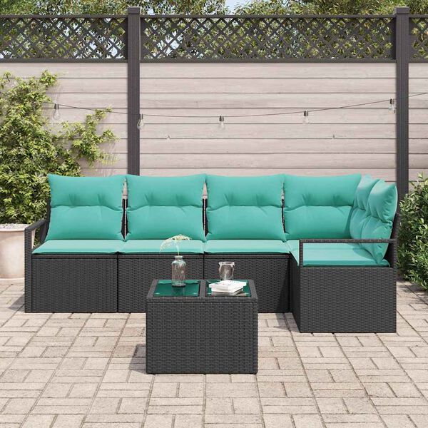 vidaXL Garden Sofa Set 6 pcs Black and Turquoise Poly Rattan
