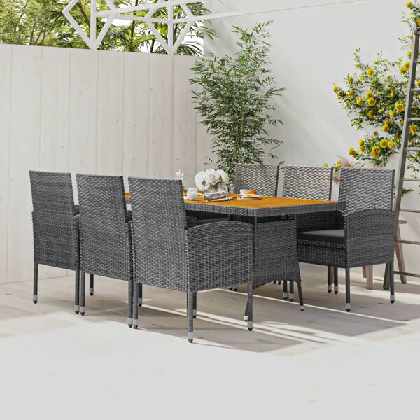 vidaXL 7 Piece Outdoor Dining Set Poly Rattan Grey