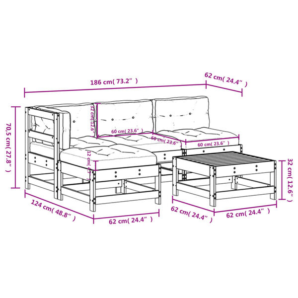 vidaXL 5 Piece Garden Lounge Set with Cushions Solid Wood