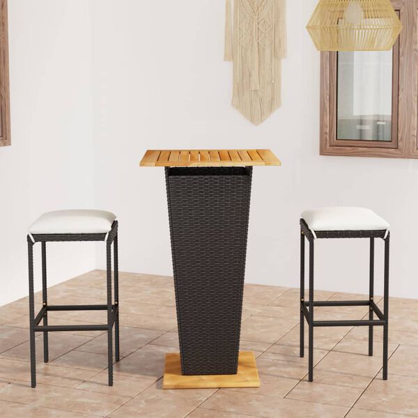 vidaXL 3 Piece Garden Bar Set with Cushions Poly Rattan Black