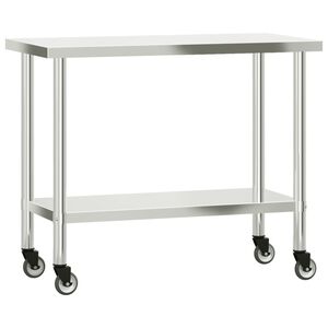 vidaXL Kitchen Work Table with Wheels 110x55x85 cm Stainless Steel