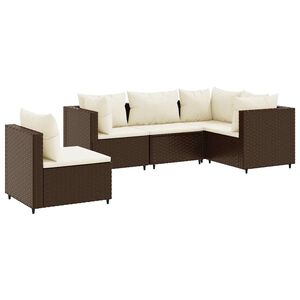 vidaXL 5 Piece Garden Lounge Set with Cushions Brown Poly Rattan