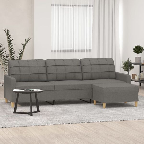 vidaXL 3-Seater Sofa with Footstool Dark Grey 210 cm Fabric