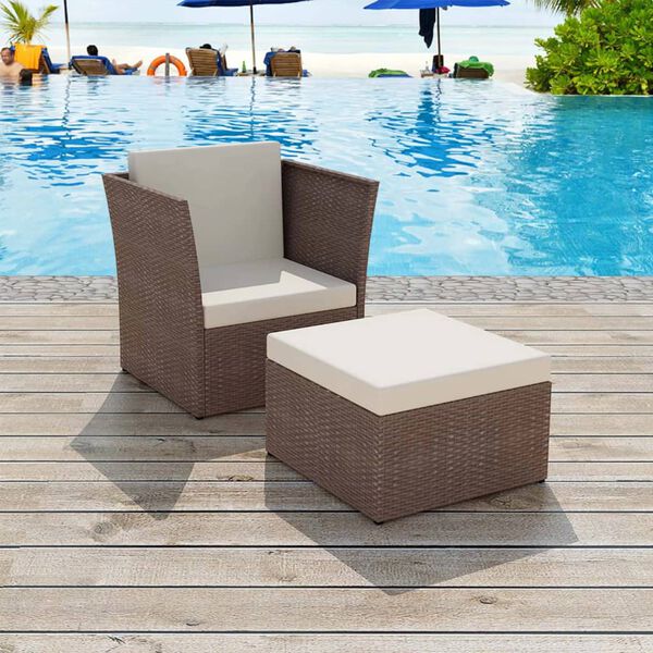 vidaXL Garden Chair with Stool Poly Rattan Brown