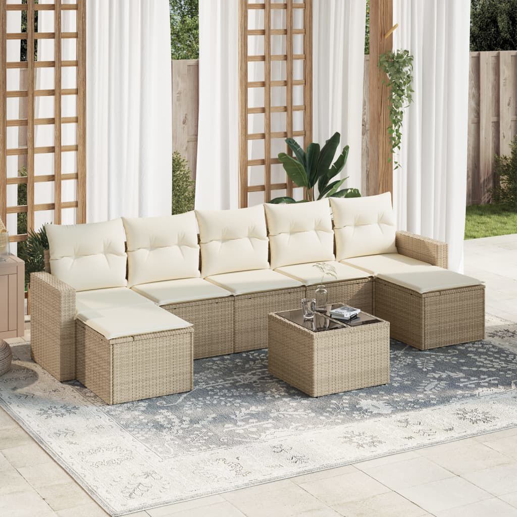 vidaXL 8 Piece Garden Sofa Set with Cushions Beige Poly Rattan