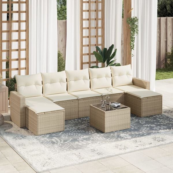 vidaXL 8 Piece Garden Sofa Set with Cushions Beige Poly Rattan