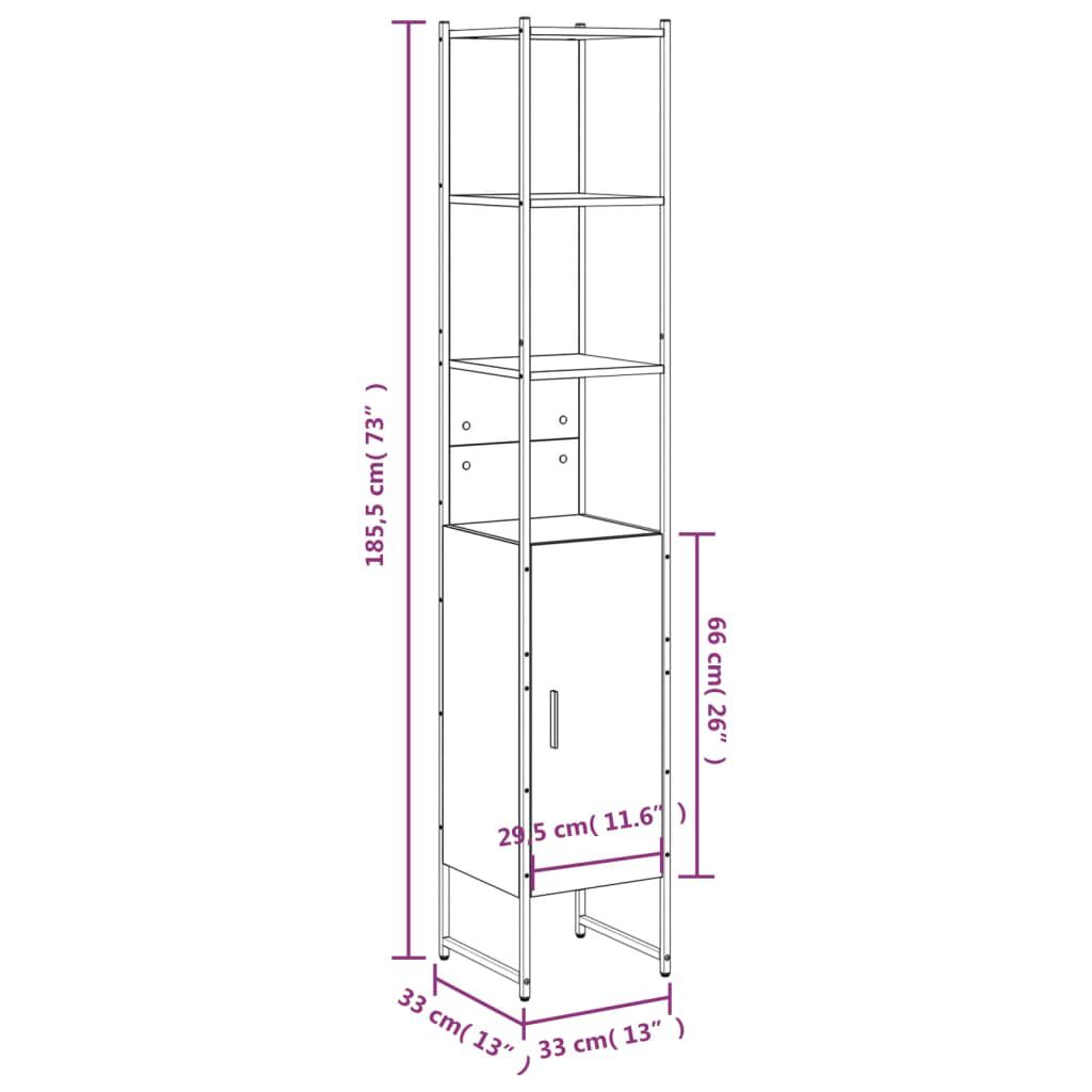 vidaXL Bathroom Cabinet Smoked Oak 33x33x185.5 cm Engineered Wood