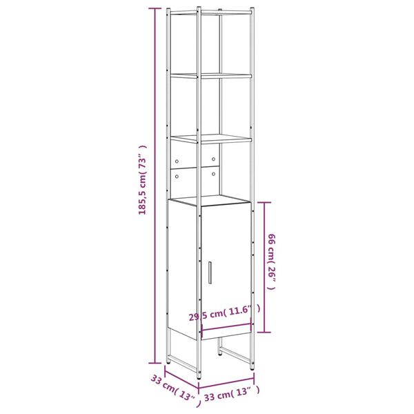 vidaXL Bathroom Cabinet Smoked Oak 33x33x185.5 cm Engineered Wood