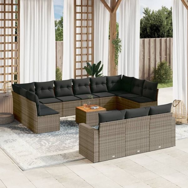 vidaXL 14 Piece Garden Sofa Set with Cushions Grey Poly Rattan
