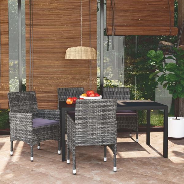 vidaXL 5 Piece Garden Dining Set with Cushions Poly Rattan Grey