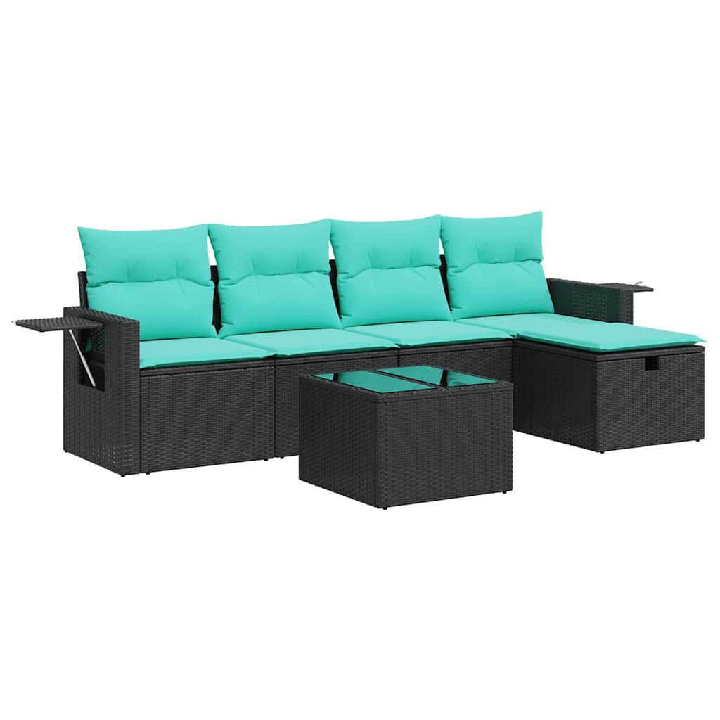 vidaXL 5 Piece Garden Sofa Set with Cushions Black Poly Rattan
