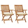 vidaXL Garden Chairs 2 pcs with Cream Cushions Solid Teak Wood
