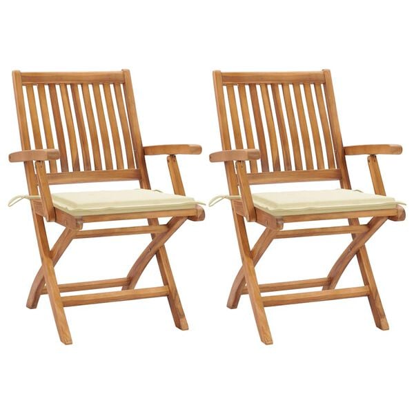 vidaXL Garden Chairs 2 pcs with Cream Cushions Solid Teak Wood