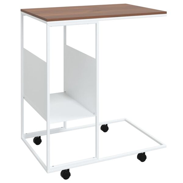 vidaXL Side Table with Wheels White 55x36x63.5 cm Engineered Wood