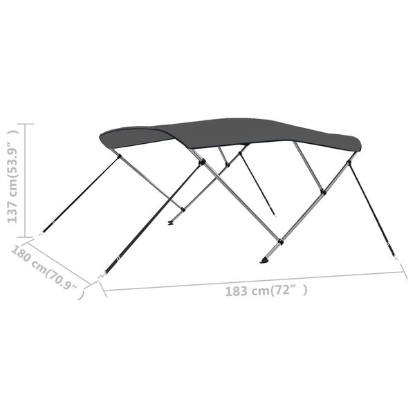 vidaXL 3 Bow Bimini Top Anthracite 183x180x137 cm