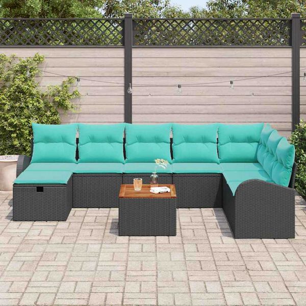 vidaXL Garden Sofa Set with Cushion 9 pcs Black Poly rattan