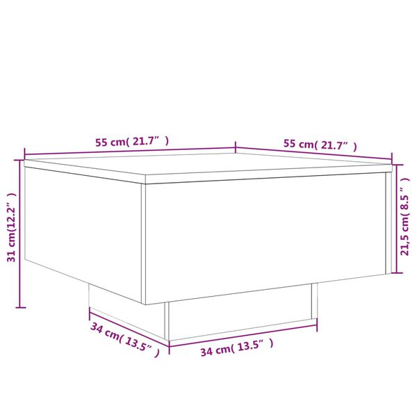 vidaXL Coffee Table with LED Lights Smoked Oak 55x55x31 cm